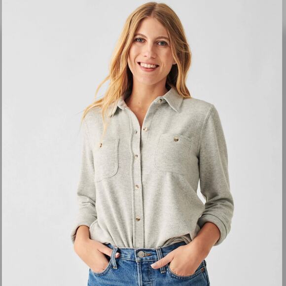 Faherty Tops - Faherty Top Womens Small Gray Legend Classic Sweater Shirt Button Up Collared